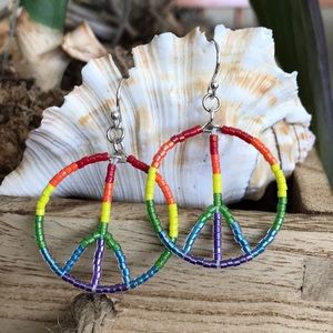 Miyuki Bead Rainbow Peace Symbol Earrings
